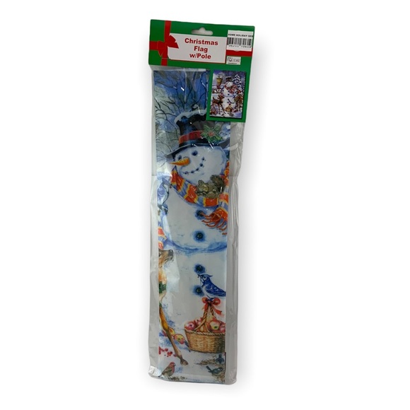 Snowman Christmas Flag Garden Flag and Pole Stake Complete Set Holiday Decor - Picture 2 of 6